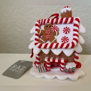 Gingerbread House Ornament RAZ IMPORTS - Red and White